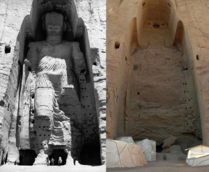 One of the Buddhas of Bamiyan before and after destruction